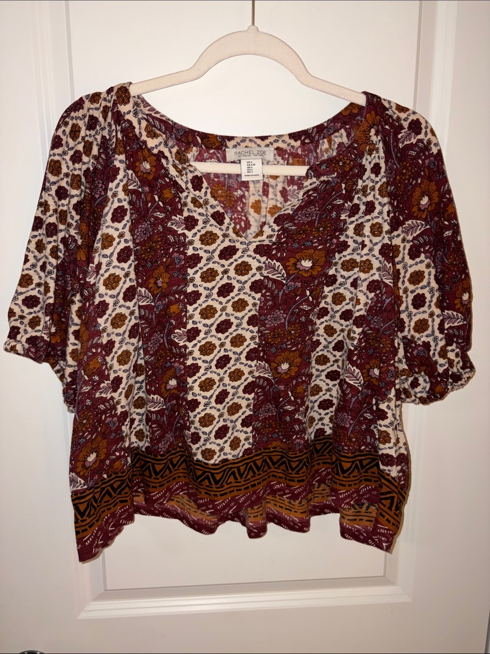 Rachel Zoe Boho Floral Blouse in Burgundy and Mustard